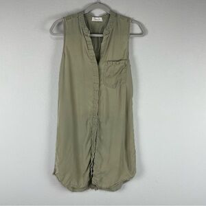 Bella Dahl Light Green Button Front Back Sleeveless Distressed Mini Dress XS